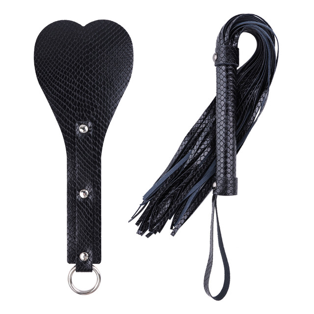 2PCS Heart Paddle and Whip Kit for Adults Sex Play Leather Spanking Paddle Whips  Set for